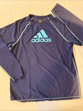 adidas Navy Long-Sleeve Athletic/Rashguard Top with Aqua Logo